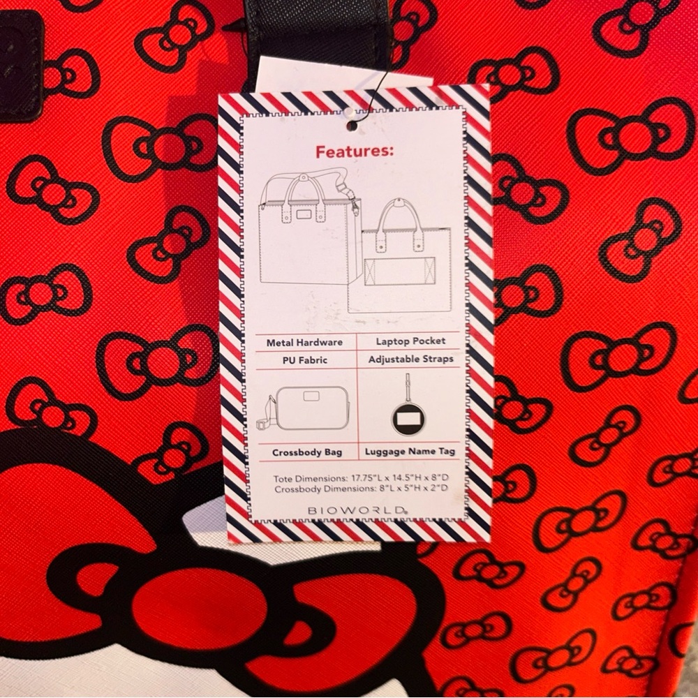 Hello Kitty Red polka dot Travel Tote Bag with matching crossbody & luggage tag. - Picture 7 of 13